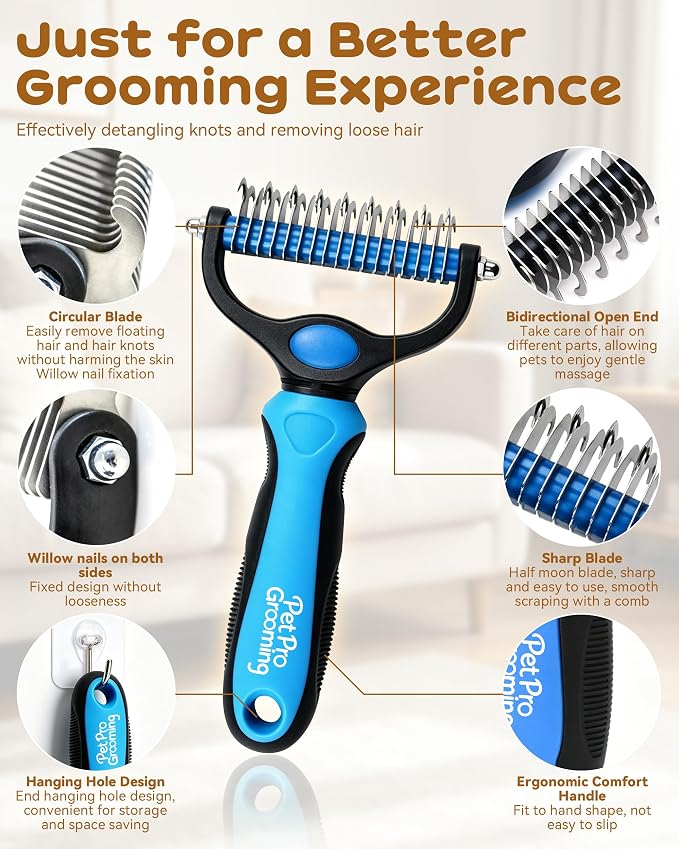 Tool, 2-In-1 Double-Sided Grooming Tool, Pet Shedding Remover Rounded-Tooth Comb For Painlessly Removing Knots And Loose Hair (Orange-Large)