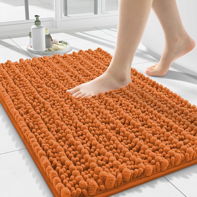 Smiry Bathroom Rugs Mat 24x16, Extra Soft Absorbent Chenille Bath Rugs, Non Slip Rubber Backing Machine Washable Quick Dry Bath Mats for Bathroom Floor, Tub, Shower, Home Decor Accessories, Clay
