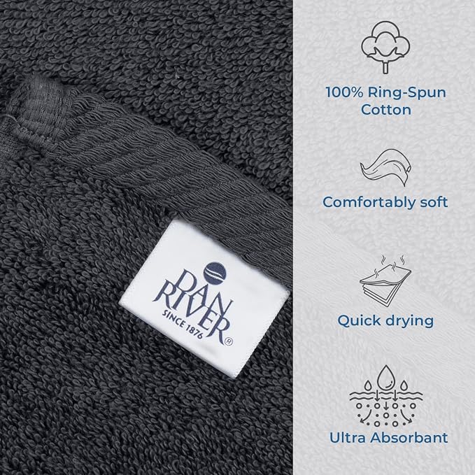 DAN RIVER Pack of 1 Jumbo Bath Sheet 40x80 Inches, Extra Large Bath Towels Oversized, Absorbent Cotton Towels for Bathroom - Dark Gray