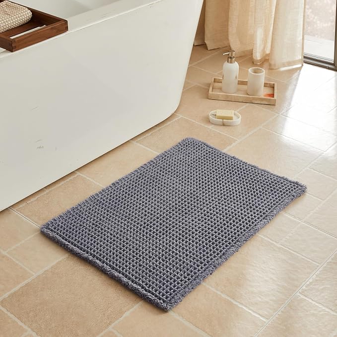 Triohero Waffle Bath Mat, Boho Bathroom Rugs Non Slip Washable, Ultra Soft Super Absorbent Quick Dry Farmhouse Bathroom Decor, 20" x 30", Dark Grey