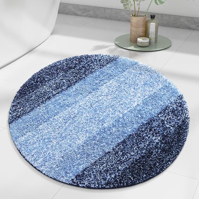 Arotive Microfiber Bathroom Rugs, Shaggy Soft and Absorbent Bath Rug, Thick Plush Machine Washable Dry Bath Mats for Bathroom, Tub and Shower, 30x30, Blue, Round