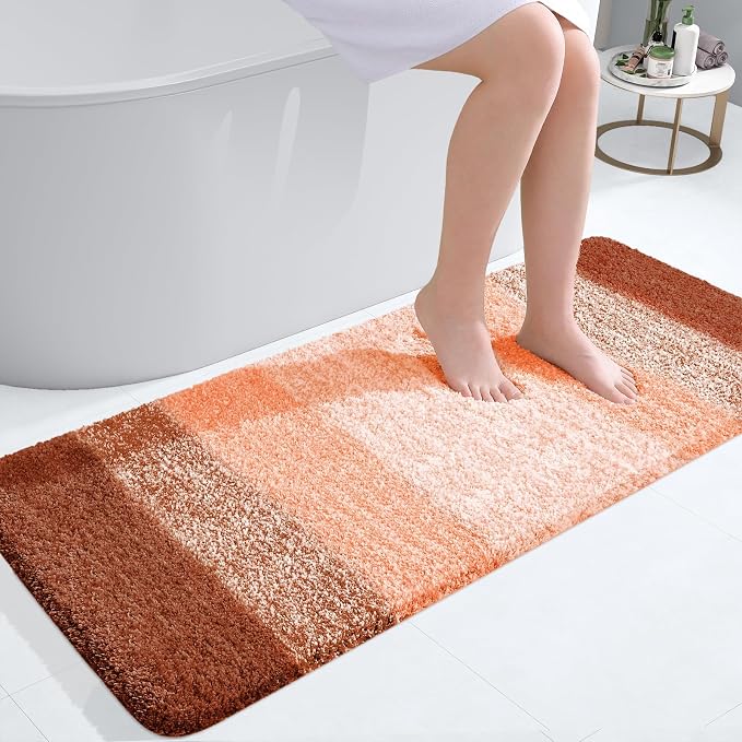 OLANLY Bathroom Runner Rugs Mat 47x20, Extra Soft Absorbent Microfiber Bath Rugs, Rubber Backing, Quick Dry, Washable Long Bath Mats for Bathroom Floor, Tub and Shower, Home Decor Accessories, Orange