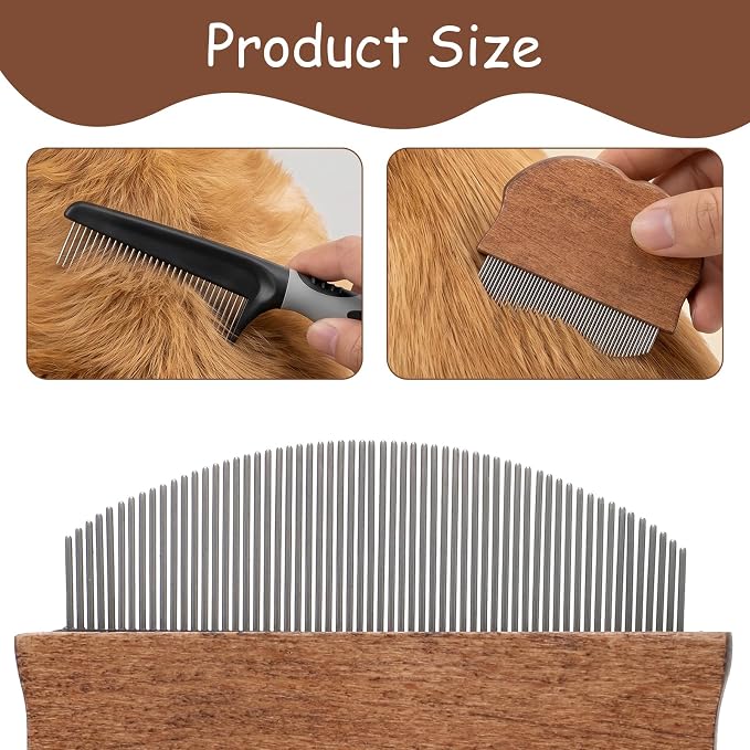Professional Eye Comb for Pets, Wooden Tear Stain Remover Comb for Pets Gentle Stainless Steel Rounded Tips Grooming Tool for Tear Stains & Eye Discharge for Daily Pet Grooming