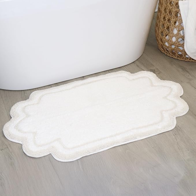 Home Weavers Allure Collection 100% Cotton Bath Rug, Soft & Absorbent Bathroom Rug, Spray Latex Backing, Quick Dry, Machine Washable Bath Mat for Floor, Shower & Tub, 21"x34", White