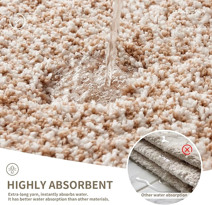 Bathroom Rugs Non Slip Washable 59x24, Ultra Soft Thick Shaggy Absorbent Bath Mats,High Density Foam Latex Non Slip Backing Bath Rugs,Microfiber Bath Mats for Bathroom Floor&Sink,White Beige