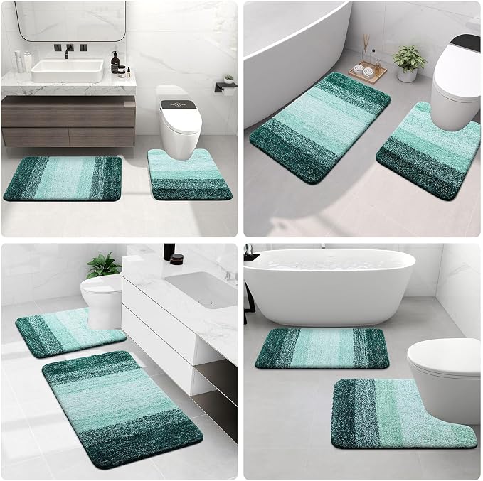 Arotive Microfiber Bathroom Rugs, Shaggy Soft and Absorbent Bath Rug, Thick Plush Machine Washable Dry Bath Mats for Bathroom, Tub and Shower, 70x24, Dark Green, Rectangular