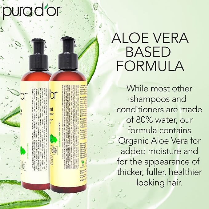 PURA D'OR Anti-Thinning Biotin Shampoo & Hair Regrowth Conditioner, CLINICALLY TESTED Effective Results, Thickening Herbal Blend For Women & Men, Original Gold Label Set, Natural Earthy Scent, 8oz x2