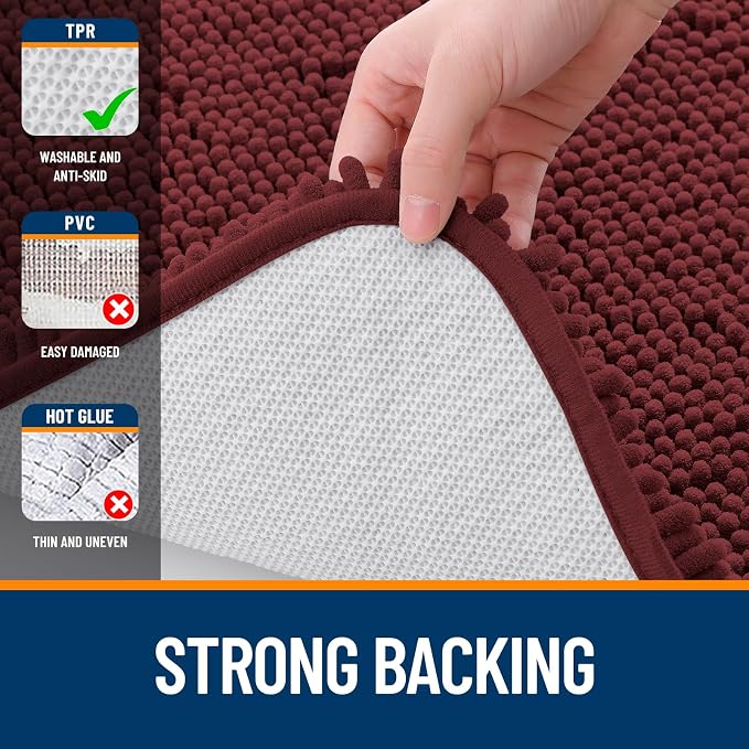 OLANLY Toilet Rugs U-Shaped 24x20, Extra Soft Absorbent Chenille Contour Bathroom Rugs for Toilet, Dry Quickly, Machine Washable, Non-Slip Bath Mat, Andorra Red-Brown