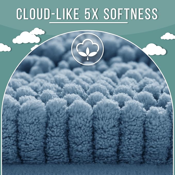 Yimobra Bathroom Rug Mat 32 x 20, Non Slip and Super Absorbent Bath Mat,Machine Washable Quick Dry,Ultra Plush Chenille Shower Rugs for Bathroom Floor Sink Tub and Shower Outside,Denim Blue