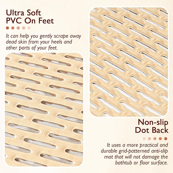Extra Large Non-Slip Shower Mat, Fast-Dry PVC Bath Stall & Tub Mat, Drain-Hole Design,for Shower Stall Tub for Elderly/Kids，Non Slip Bathroom Safety Accessory，Beige 24"x24"