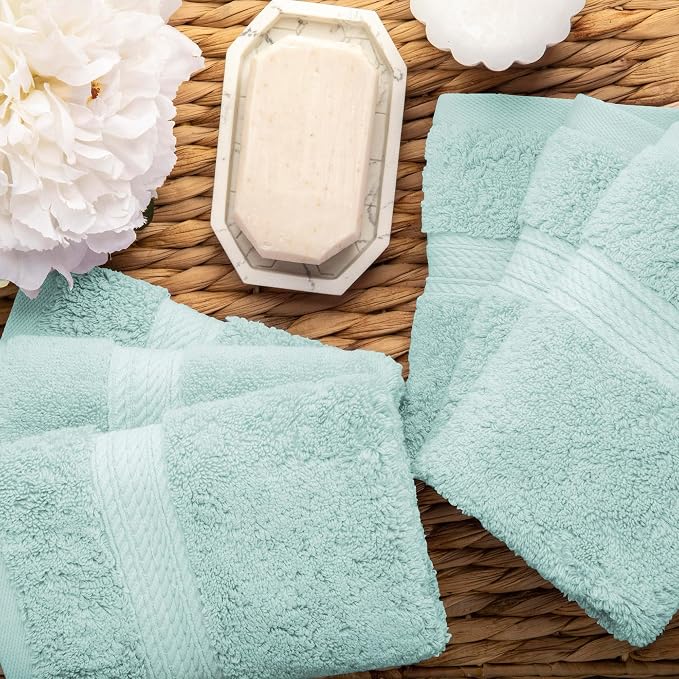 Superior Egyptian Cotton Plush & Absorbent, Face Towel Set of 6, Sea Foam | Quick Dry, Soft Luxury Towel Set, Bath Essentials for Bathroom, Guest Bath, Spa, 2 Piece Face, Madeline Towels