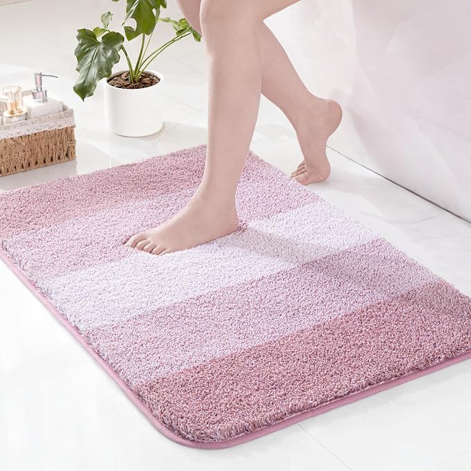 Exclusivo Mezcla Bathroom Rugs Mat 17x24, Extra Soft Non Slip Absorbent Microfiber Bath Rugs, Machine Washable Quick Dry Bath Mats for Bathroom Floor, Shower, Home Decor, Gradient Pink