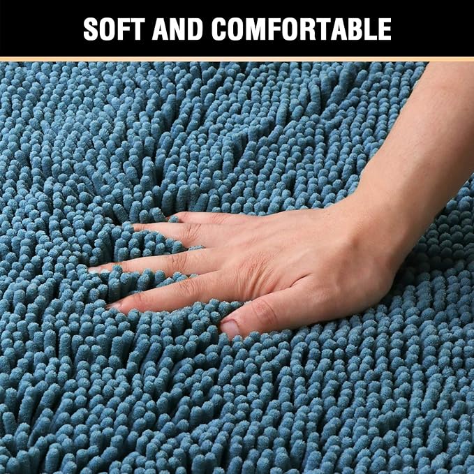 H.VERSAILTEX 20" X 32" Chenille Shaggy Bath Rug, Door Mat, Efficient Water Absorption, Thick, Anti-Slip and Plush Bath Mat for Bathroom, Living Room and Laundry Room (Dark Teal)