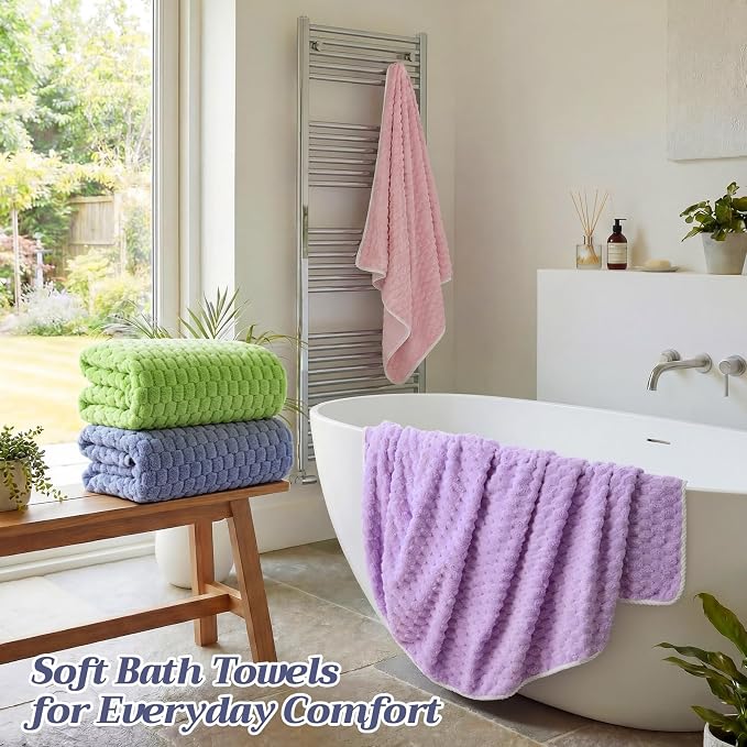 Peryiter 4 Pcs Extra Large Bath Towels Set 35 x 70 Inches Coral Fleece Oversized Bathroom Towel Quick Dry and Absorbent Bath Sheet for Bathroom Shower Gym Beach Yoga Sport Spa(Pink,Blue,Green,Purple)
