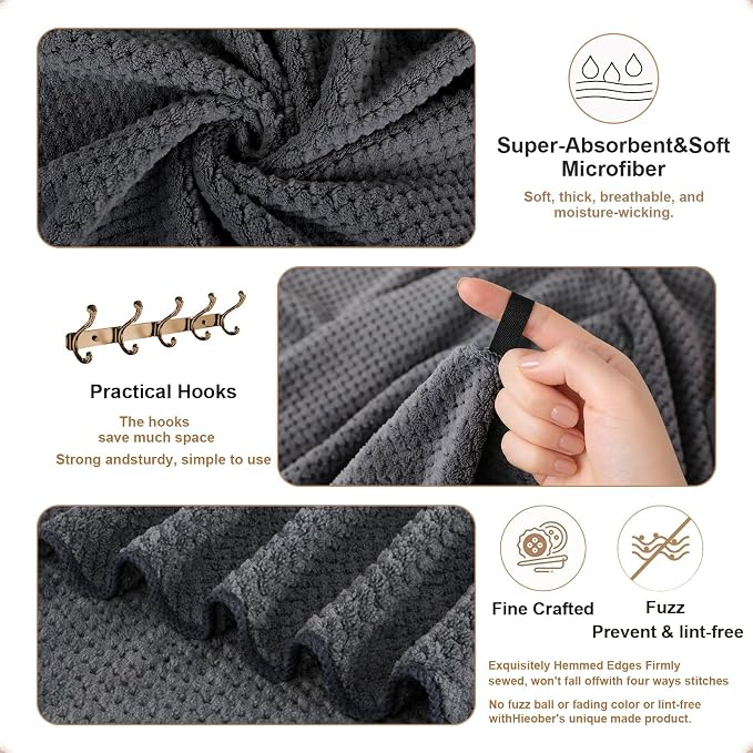 2 Pack Bath Towel Set, Waffle Bath Towel Set, Microfiber Super Soft Highly Absorbent, Sturdy Quick Drying Towels for Bathroom, Gym, Sports, Yoga (2 Piece 27" x 55", 2Grey)