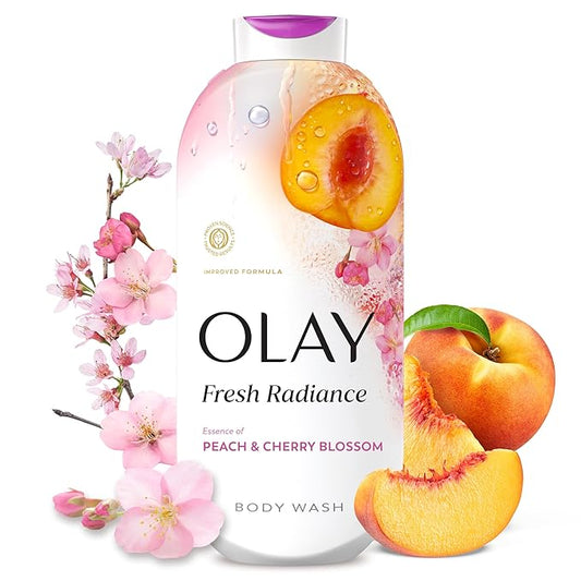 Olay Body Wash for Women, Fresh Radiance, 24/7 Skin-Loving Freshness, Visibly Radiant, Plant Based Cleansers, Vitamin B3 & Antioxidant Blend, For All Skin Types, Peach & Cherry Blossom Scent, 22 fl oz