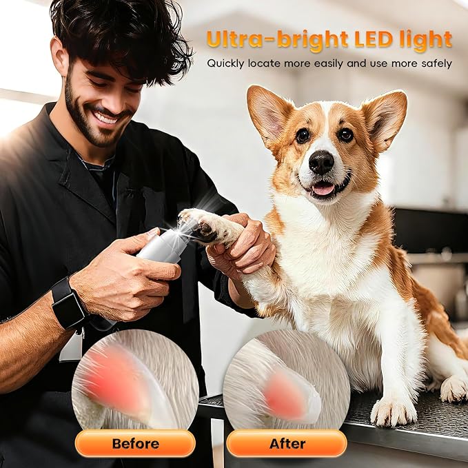 2026 New Silent Groom Pro Dog Nail Grinder, 5-Speed Dog Nail Grinder with Led Light, 40 db Quiet Painless Paws Grooming for Small Medium Large Dogs, USB Rechargeable (White)