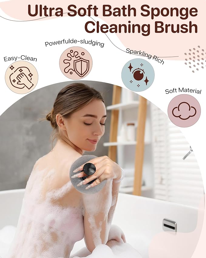 Super Soft Sunflower Suction Cup Bath Sponge loofah, 2026 Upgraded 2-in-1 Sunflower Ball Exfoliating Bath Sponge Cleaning Brush, Mesh Shower Body Sponge Accessories for Women, Men Shower (Black+Grey)