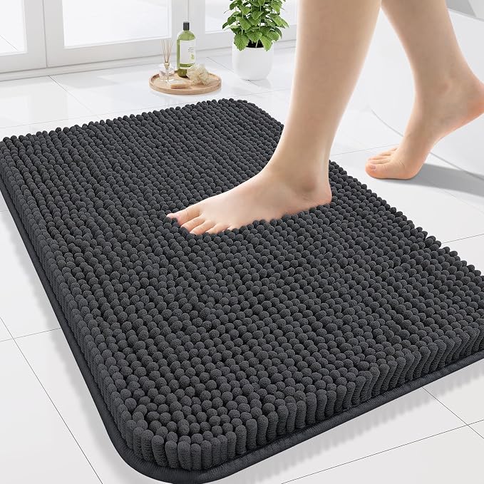 Arotive Bathroom Rugs 24x16, Extra Soft Absorbent Shaggy Chenille Bath Rugs, Machine Washable Rubber Backing Bath Mats for Bathroom Floor Tub and Shower, Home Decor Accessories, Dark Grey
