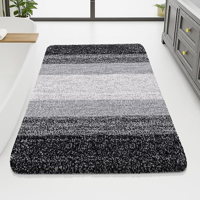 Arotive Microfiber Bathroom Rugs, Shaggy Soft and Absorbent Bath Rug, Thick Plush Machine Washable Dry Bath Mats for Bathroom, Tub and Shower, 70x46, Black, Rectangular