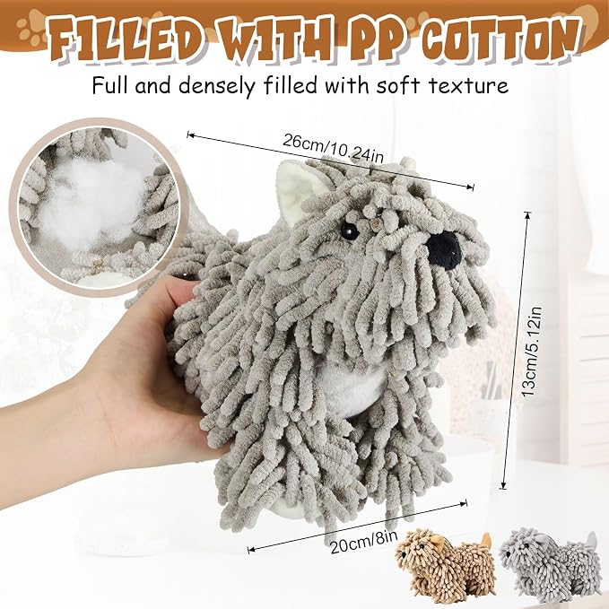 Tegeme 2 Pcs Chenille Dog Hand Towel Fuzzy Towel Absorbent Microfiber Soft for Bathroom Kitchen Washstand (Grey Brown,Standing Dog)
