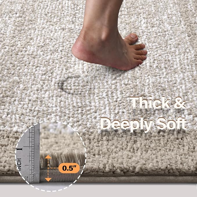 60x24 Long Bathroom Rugs Washable Non Slip, Bath Mat for Bathroom Floor Tub, Soft Absorbent Quick Dry Mats for Shower,Bathtub,Home Decor（Greige）