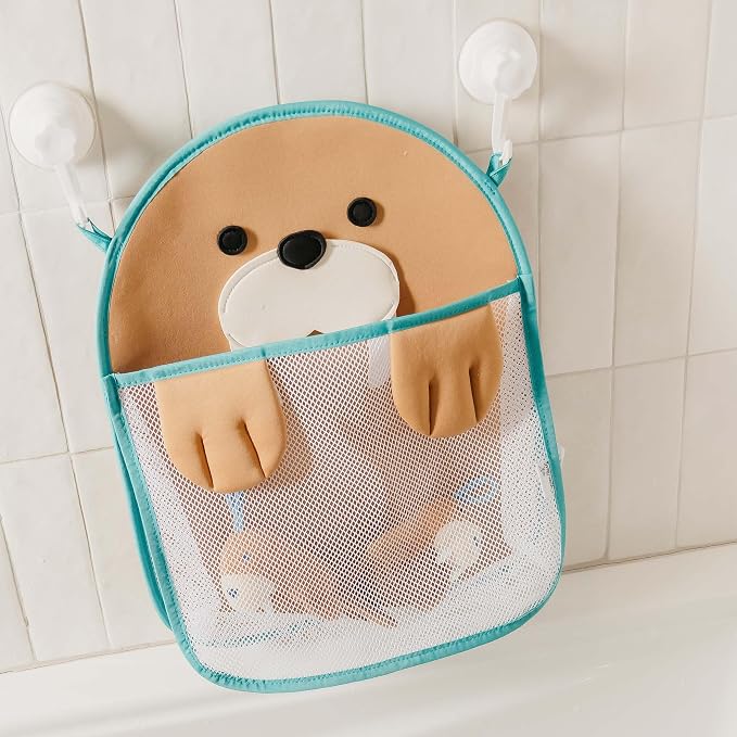 Copper Pearl Oceana Extra-Large Mesh Bath Toy Holder with Suction Cups: Quick-Dry Bath Toy Storage Net for Bathtub, Wally
