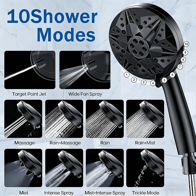 Bathtub Sprayer Attachment for Shower, Bathtub Faucet with Sprayer with 10 Spray Modes Upgrade, No Drill Wall 79" Stainless Hose Shower Attachment for Bathtub Faucet, Matt Black