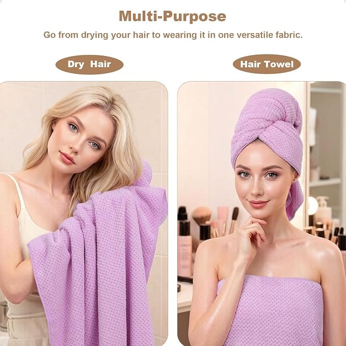 4 Pack Bath Towel Set, Waffle Bath Towel Set, Microfiber Super Soft Highly Absorbent, Sturdy Quick Drying Towels for Bathroom, Gym, Sports, Yoga (4 Piece 27" x 55", 4Purple)