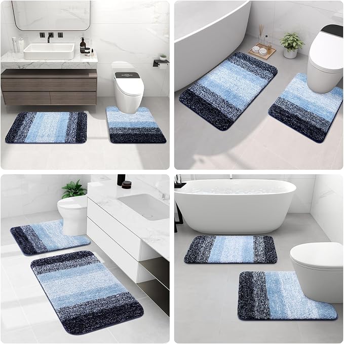 Arotive Microfiber Bathroom Rugs, Shaggy Soft and Absorbent Bath Rug, Thick Plush Machine Washable Dry Bath Mats for Bathroom, Tub and Shower, 59x35, Blue, Rectangular