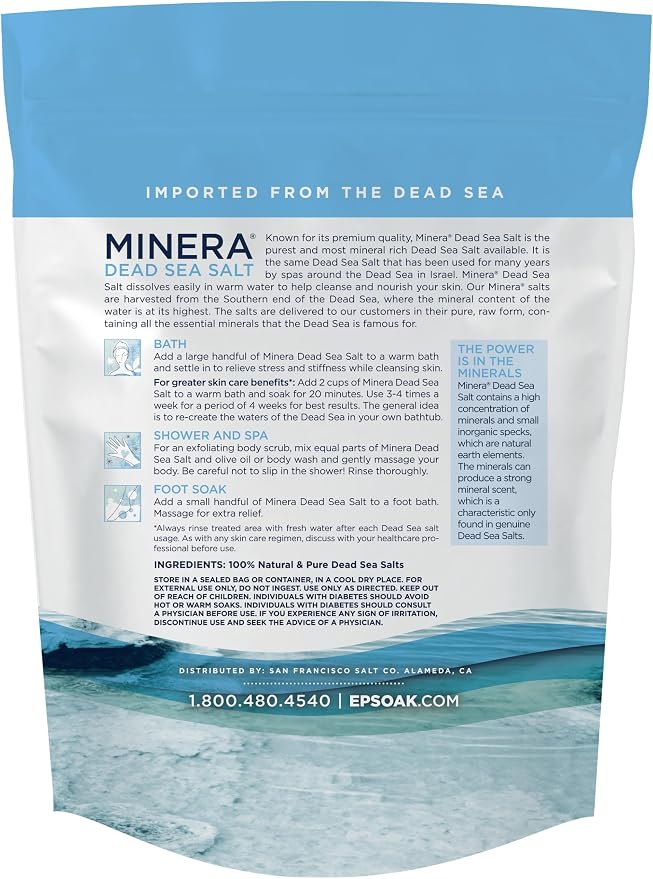 Minera Fine Grain Dead Sea Salt for Bath & Soaking – 2 lbs, Fast-Dissolving, 100% Pure & Natural, Unscented, Skin-Nourishing Sea Salt (Pack of 2)