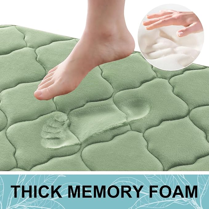 OLANLY Memory Foam Bath Mat Rug 47x32, Ultra Soft and Absorbent Bathroom Rugs, Non-Slip, Comfortable, Machine Washable Bath Carpet for Bathroom Floor, Tub Shower and Home Decor Accessories, Sage Green