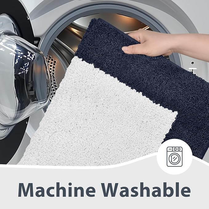 anllugs Bathroom Rugs 30" x 60", Non-Slip Extra Soft Absorbent Bath Rugs, Machine Washable Quick Dry Bath Mats for Bathroom Floor, Shower, Bathtub and Sink, Navy Blue & White