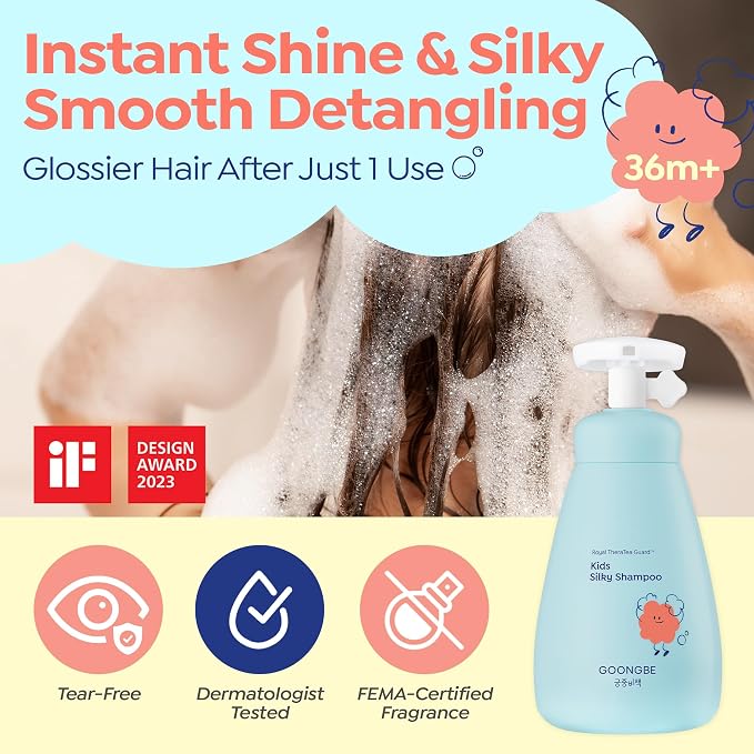 GOONGBE Kids' Bath Time Set - Korean Silky Shampoo & Mild Body Wash - Complete Hair & Body Care for Sensitive Skin - Low pH, Silicone-Free Formula - Allergen Free Scent, 10.1 fl.oz each