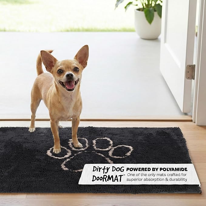 Dog Gone Smart Dirty Dog Doormat - Fast Drying Rug with Super Gripper Backing for Clean Floors - Super Absorbent and Machine Washable Mat for Muddy Paws - Black Hue