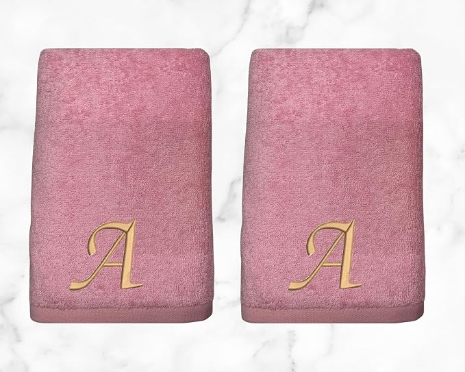 Personalized Towels - Customized Turkish Hand Towel - Cotton Towel Set of 2 - Monogrammed Towels with Initials Name Embroidery (Pink, Hand Towels - Set of 2)
