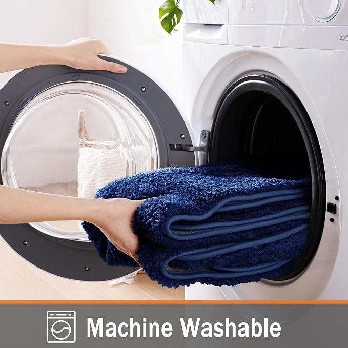 Exclusivo Mezcla Bathroom Rugs Mat 24x36, Extra Soft Non Slip Absorbent Microfiber Bath Rugs, Machine Washable Quick Dry Bath Mats for Bathroom Floor, Shower, Home Decor, Solid Navy Blue