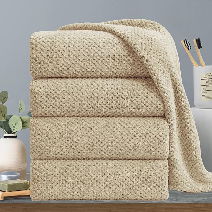 Extra Large Bath Towels Set 35x70 Inches - Beige Luxury 600 GSM Oversized Bath Sheet Towel,Ultra Soft Microfiber - Quick Dry,Highly Absorbent Shower Towels Spa Hotel Bathroom Towel Set (4-Pack)