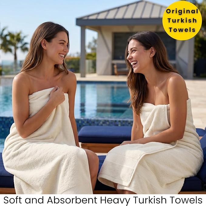 SALBAKOS 2-Piece 100% Turkish Cotton Extra Large Bath Towel 35x70 inch | Premium Hotel Quality Bath Sheet Towels | Thick, Soft, Absorbent, Oversized Bath & Beach Towels (Ivory, 2 Bath Sheets)