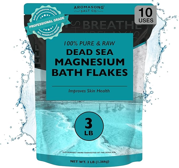 Aromasong Magnesium Flakes for Bath from The Dead Sea- 3 LB Resealable Pack Magnesium Chloride Flakes -Organic Bath Salt Muscle Relaxing Mineral Soak (Packaging May Vary)