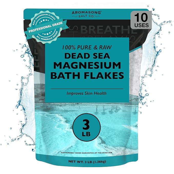 Aromasong Dead Sea Magnesium Flakes for Bath - More Than 16,325 Mg Magnesium Chloride per Bath - Superior Alternative to Epsom Salt - Used as Muscle & Foot Soak - 3 Lb Bag