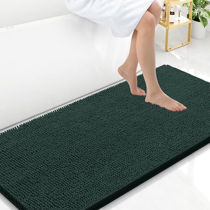 Arotive Bathroom Rugs 47x24, Extra Soft Absorbent Shaggy Chenille Bath Rugs, Machine Washable Rubber Backing Bath Mats for Bathroom Floor Tub and Shower, Home Decor Accessories,Blackish Green