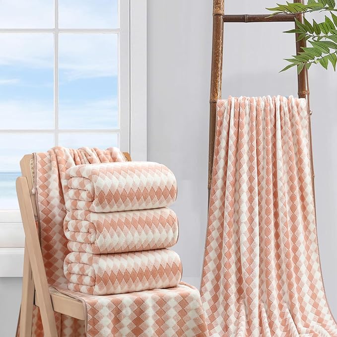 4 Piece Extra Large Bath Towel Set Oversized Bath Sheet 35"x70" Bathroom Towel Set Soft Highly Absorbent & Quick Dry Premium Bath Towel for Bathroom 600GSM Shower Towel Spa Gym Hotel,Peach
