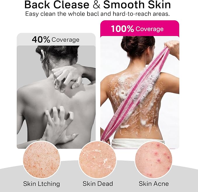 Yiclick Exfoliating Washcloth Towel, Back Scrubber for Shower for Women, Exfoliating Body Scrubber, Loofah Sponge Wash Cloth, Korean Japanese Exfoliating Shower Towel, Exfoliator Washer for Bath
