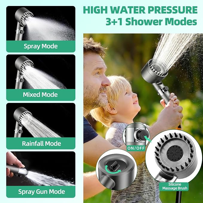 Portable Shower for Camping with Rechargeable 8000mAh Battery, Intelligent LED Display, 4 Spray Modes