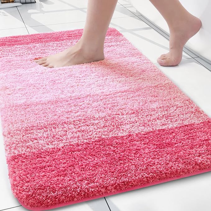 Arotive Microfiber Bathroom Rugs, Shaggy Soft and Absorbent Bath Rug, Thick Plush Machine Washable Dry Bath Mats for Bathroom, Tub and Shower, 24x16, Pink, Rectangular