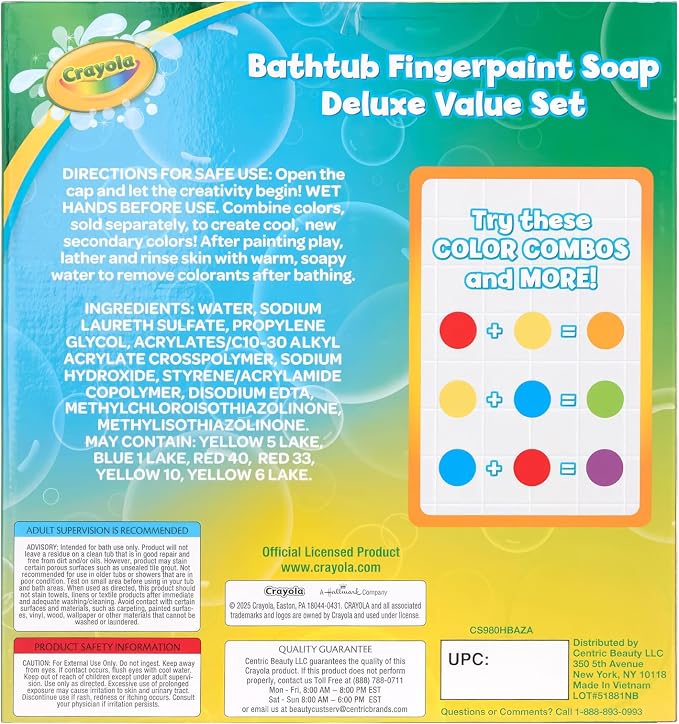Crayola Bathtub Fingerpaint Deluxe Value Pack 10-Piece Set for Kids, 3 OZ Tubes of Washable Soap Paint, Non-Toxic, Stain Free Bath Toys for Kids