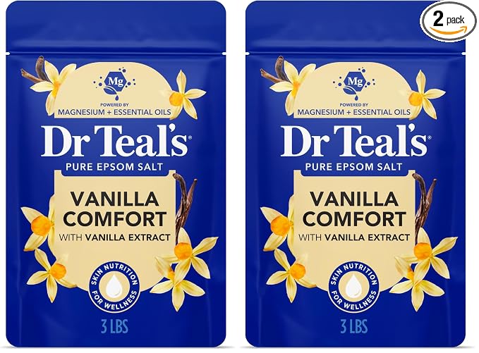 Dr Teal's Epsom Salt Magnesium Soak, Vanilla Comfort, 3 lbs (Pack of 2)