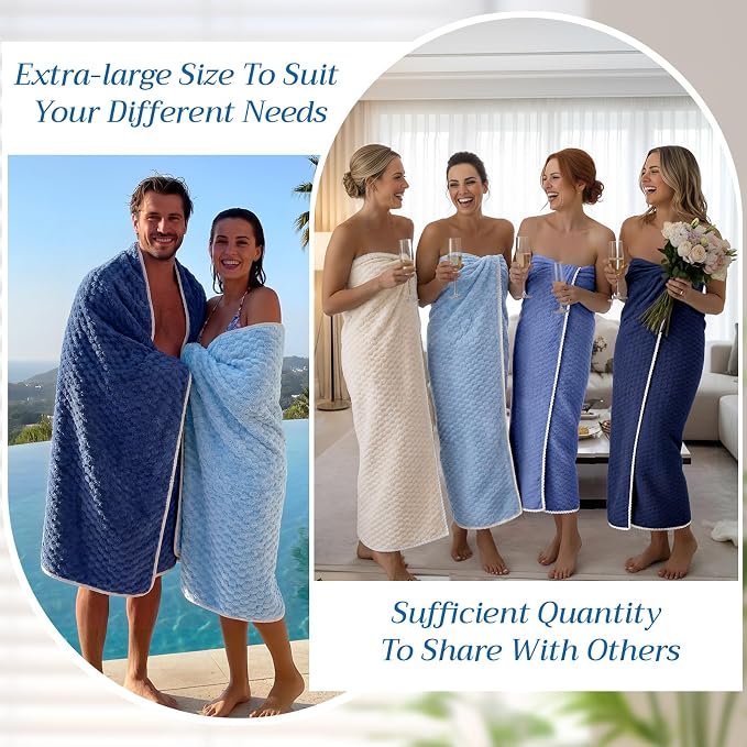 Peryiter 4 Pcs Oversized Bath Towels 40 x 80 Inch Extra Large Bath Sheets for Adults Microfiber Coral Velvet Highly Absorbent Bathroom Towels for Adults Home Beach (Beige,Light Blue,Hazy Blue,Blues)