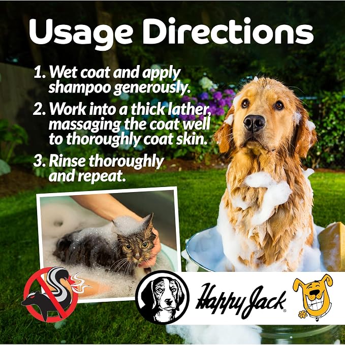 HAPPY JACK Mephidide Anti-Skunk Shampoo for Dogs & Cats, 16 oz | Powerful Pet Odor Eliminator, Skunk Smell Removal, Deodorizing Grooming Shampoo, Safe for Coat & Sensitive Skin, For Home Use